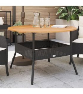 vidaXL Garden Table with Acacia Wood Top Black Ø110x71 cm Poly Rattan