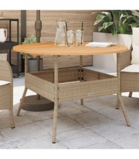 vidaXL Garden Table with Acacia Wood Top Beige Ø110x71 cm Poly Rattan