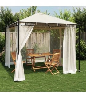 vidaXL Gazebo with Mesh Walls Cream 2.93x2.93 m Steel