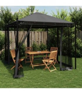 vidaXL Gazebo with Mesh Walls Anthracite 2.93x2.93 m Steel