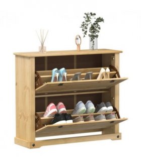 vidaXL Shoe Cabinet Corona 99x32x85 cm Solid Wood Pine — Colour: honey wax