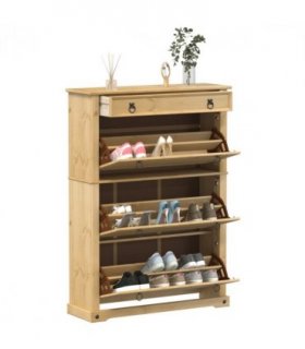 vidaXL Shoe Cabinet Corona 99x32x138 cm Solid Wood Pine — Colour: honey wax