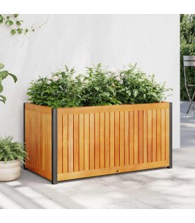 vidaXL Garden Planter | Natural wood with black steel — Size: 85 x 45 x 44 cm