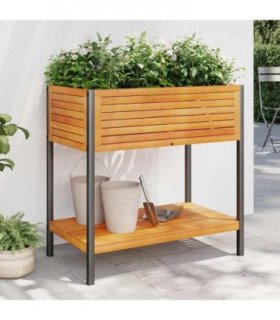vidaXL Garden Planter with Shelf 80x45x80 cm Solid Wood Acacia and Steel — Size: 80 x 45 x 80 cm