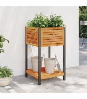 vidaXL Garden Planter with Shelf 45x45x80 cm Solid Wood Acacia and Steel — Size: 45 x 45 x 80 cm