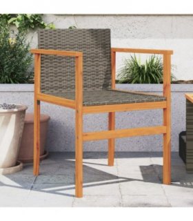 vidaXL Garden Chairs 2 pcs Grey Poly Rattan&Solid Wood