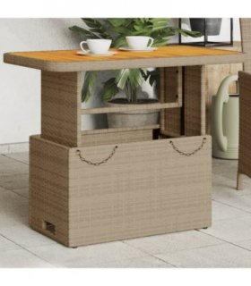 vidaXL Garden Table Beige 90x55x71 cm Poly Rattan and Acacia Wood — Size: 90 x 55 x 71 cm