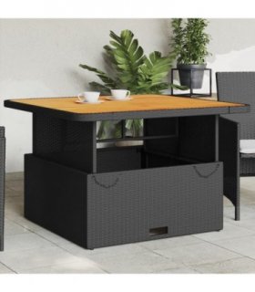 vidaXL Garden Table Black 110x110x71 cm Poly Rattan and Acacia Wood — Size: 110 x 110 x 71 cm