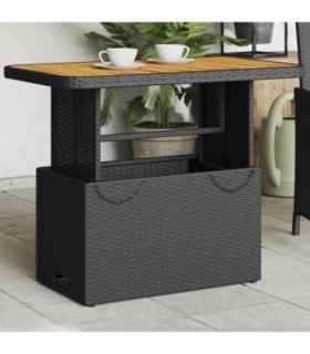 vidaXL Garden Table Black 90x55x71 cm Poly Rattan and Acacia Wood — Size: 90 x 55 x 71 cm