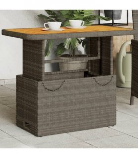 vidaXL Garden Table Grey 90x55x71 cm Poly Rattan and Acacia Wood — Size: 90 x 55 x 71 cm