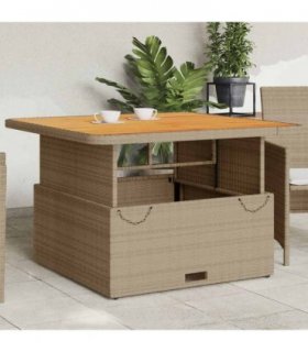 vidaXL Garden Table Beige 110x110x71 cm Poly Rattan and Acacia Wood — Size: 110 x 110 x 71 cm