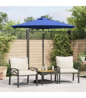 vidaXL Garden Parasol with LEDs and Steel Pole Azure Blue 225x225x212cm