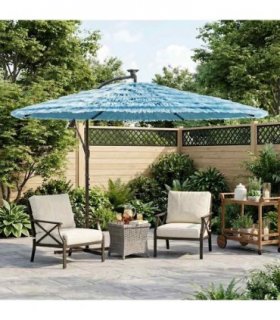 vidaXL Garden Parasol with Steel Pole Blue 290x290x238 cm — Size: 290 x 290 x 238 cm