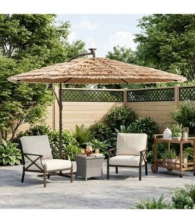 vidaXL Garden Parasol with LEDs and Steel Pole Brown 246x246x230 cm — Size: 246 x 246 x 230 cm