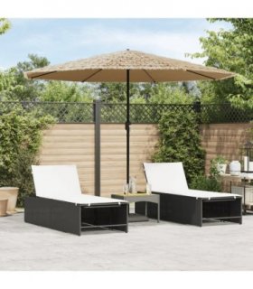 vidaXL Garden Parasol with LEDs and Steel Pole Brown 324x324x247 cm — Size: 324 x 324 x 247 cm