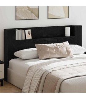 vidaXL Headboard with Storage and LED Black Oak Engineered Wood — Size: 180 cm