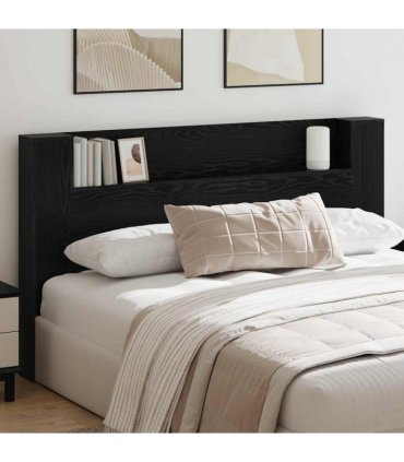 vidaXL Headboard with Storage and LED Black Oak Engineered Wood — Size: 180 cm