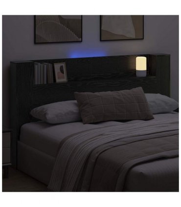 vidaXL Headboard with Storage and LED Black Oak Engineered Wood — Size: 180 cm