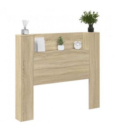 vidaXL Headboard with Storage and LED Sonoma Oak Engineered Wood — Size: 120 cm