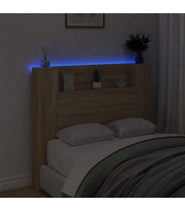 vidaXL Headboard with Storage and LED Sonoma Oak Engineered Wood — Size: 120 cm