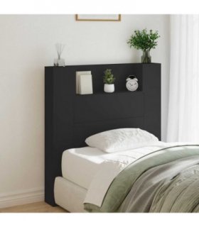 vidaXL Headboard with Storage and LED Black Engineered Wood — Size: 100 cm