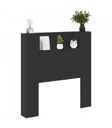 vidaXL Headboard with Storage and LED Black Engineered Wood — Size: 100 cm