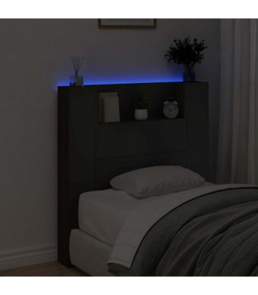 vidaXL Headboard with Storage and LED Black Engineered Wood — Size: 100 cm