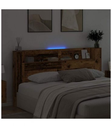 vidaXL Headboard with Storage and LED Old Wood Engineered Wood — Size: 200 cm