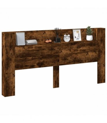vidaXL Headboard with Storage and LED Smoked Oak Engineered Wood — Size: 200 cm