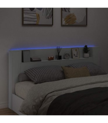 vidaXL Headboard with Storage and LED White Engineered Wood — Size: 200 cm