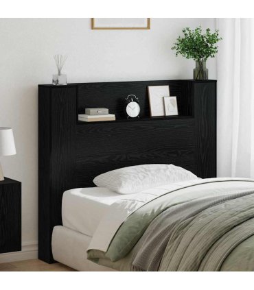 vidaXL Headboard with Storage and LED Black Oak Engineered Wood — Size: 120 cm