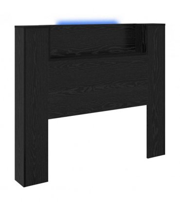 vidaXL Headboard with Storage and LED Black Oak Engineered Wood — Size: 120 cm