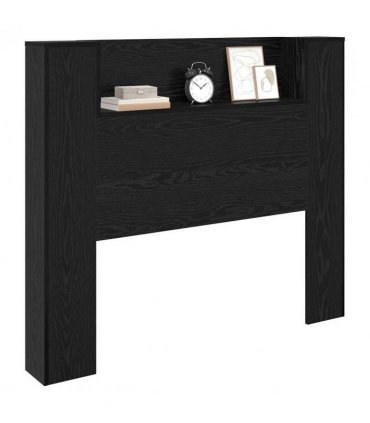 vidaXL Headboard with Storage and LED Black Oak Engineered Wood — Size: 120 cm