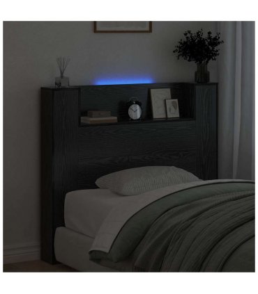 vidaXL Headboard with Storage and LED Black Oak Engineered Wood — Size: 120 cm
