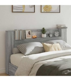 vidaXL Headboard with Storage and LED Grey Sonoma Engineered Wood — Size: 180 cm