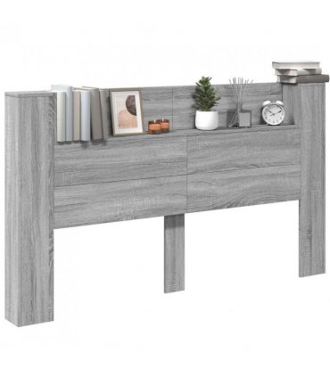vidaXL Headboard with Storage and LED Grey Sonoma Engineered Wood — Size: 180 cm