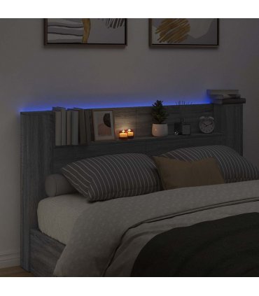 vidaXL Headboard with Storage and LED Grey Sonoma Engineered Wood — Size: 180 cm