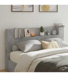 vidaXL Headboard with Storage and LED Concrete Grey Engineered Wood — Size: 180 cm