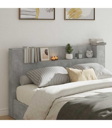 vidaXL Headboard with Storage and LED Concrete Grey Engineered Wood — Size: 180 cm