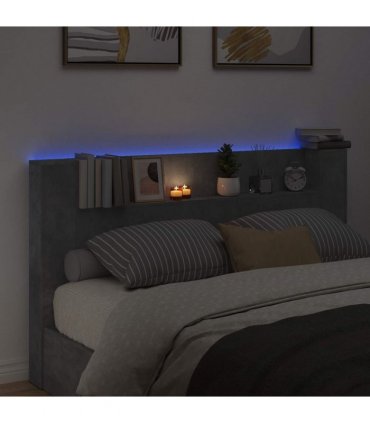 vidaXL Headboard with Storage and LED Concrete Grey Engineered Wood — Size: 180 cm