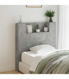 vidaXL Headboard with Storage and LED Concrete Grey Engineered Wood — Size: 100 cm