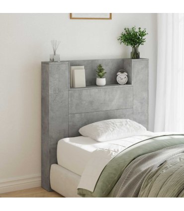 vidaXL Headboard with Storage and LED Concrete Grey Engineered Wood — Size: 100 cm