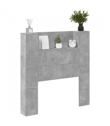vidaXL Headboard with Storage and LED Concrete Grey Engineered Wood — Size: 100 cm