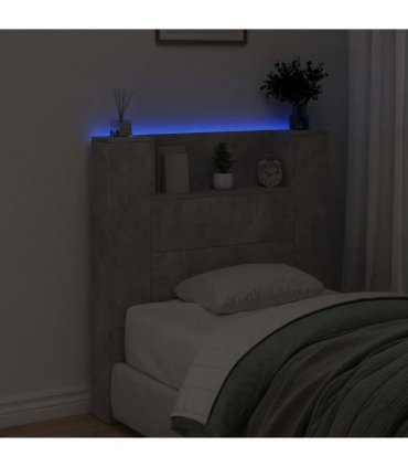 vidaXL Headboard with Storage and LED Concrete Grey Engineered Wood — Size: 100 cm