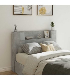 vidaXL Headboard with Storage and LED Concrete Grey Engineered Wood — Size: 140 cm