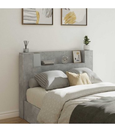 vidaXL Headboard with Storage and LED Concrete Grey Engineered Wood — Size: 140 cm