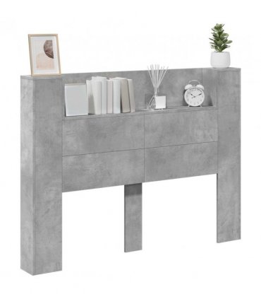 vidaXL Headboard with Storage and LED Concrete Grey Engineered Wood — Size: 140 cm