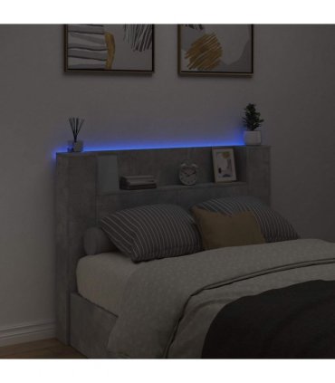 vidaXL Headboard with Storage and LED Concrete Grey Engineered Wood — Size: 140 cm