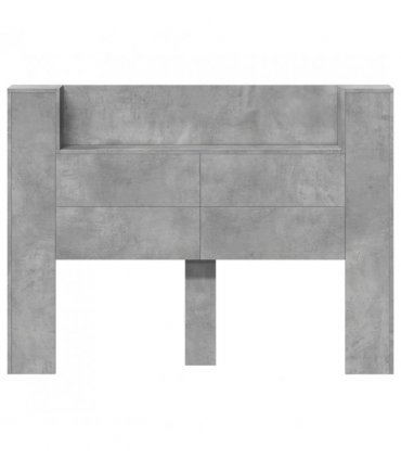 vidaXL Headboard with Storage and LED Concrete Grey Engineered Wood — Size: 140 cm