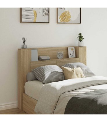 vidaXL Headboard with Storage and LED Sonoma Oak Engineered Wood — Size: 140 cm